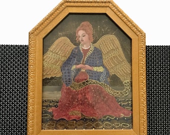 Vintage Kay Jackson Angel Print: Guardian of Liberty, Gold Wood Frame