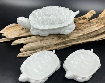 Vintage Ceramic Turtle Trinket Dishes: Set of 3, Ring Holder