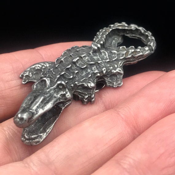 Vtg Pewter Alligator Crocodile Brooch Pin, Pewter… - image 2