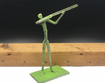 Vintage Welded Metal Art Sculpture: Hunter with Rifle, 7 Inch