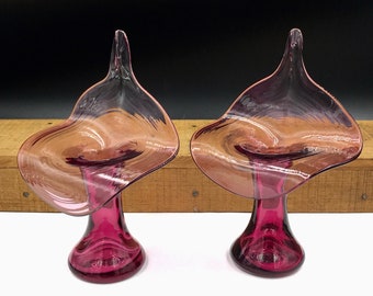 Vintage Pilgrim Cranberry Glass Jack in the Pulpit Candle Holders - Set of 2