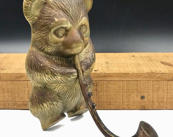 Vintage Brass Bear Wall Hook: Musical Nursery Decor