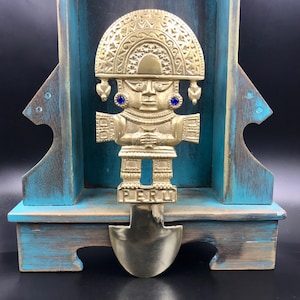 VTG 10.5&quot; Brass Wall Mounting Peruvian TUMI Ceremonial Knife, Pre-Columbian Reproduction Brass Tumi, Inca Reproduction Tumi Knife