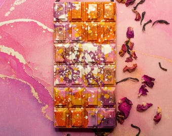 Rose Black Tea Chocolate Bar with Cashew Pieces, Vegan Treat