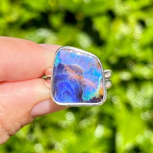 Swirling Boulder Opal Ring - size 9