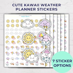 Wetter Aufkleber, Sonne Aufkleber, Regen Aufkleber, Schnee, teilweise bewölkt, Wolke Aufkleber, niedlicher Kawaii Wetter Aufkleber, Planer Aufkleber, Hobonichi
