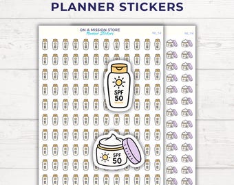 Sunscreen Planner Stickers | SPF 50 Bottle & Cream Pot Icons | Functional Health Planner | Skincare Journal
