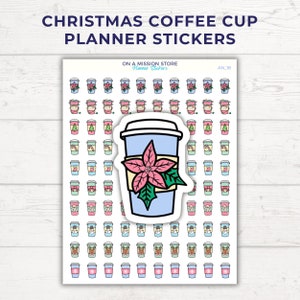 Pegatinas del planificador de tazas de café de Navidad, lindas pegatinas de temporada, acogedoras hojas de pegatinas de invierno, regalo para amantes del café, decoración del planificador