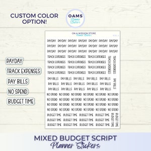Budget Aufkleber, Geld Aufkleber, Finanzierung Aufkleber, Pay Bills, Ausgaben verfolgen, Keine Ausgaben, Zahltag Aufkleber, Mini Script Aufkleber, Planer