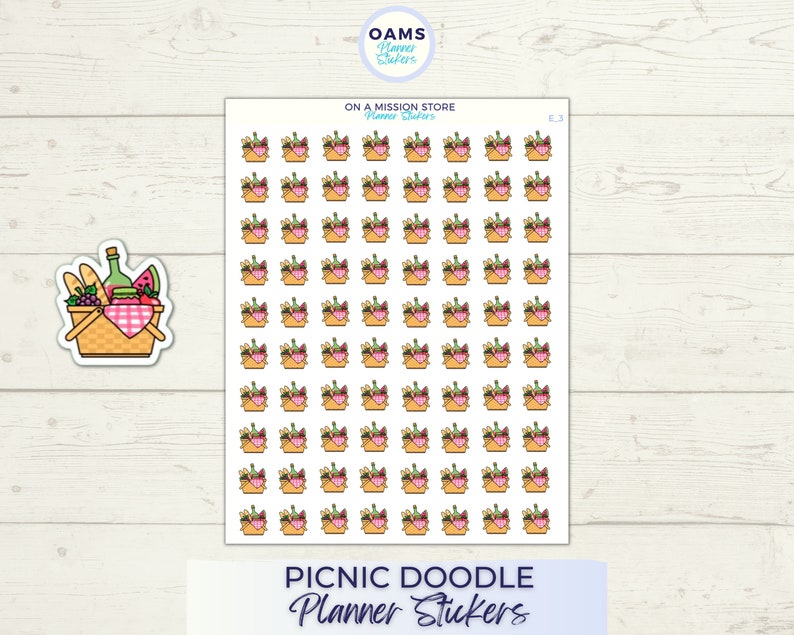 Picnic Planner Stickers, Cute Planner Stickers, Doodle Planner Stickers, Picnic Basket Stickers, Functional Planner Stickers image 1