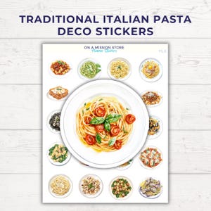 Feuille d'autocollants pour pâtes, Cuisine italienne traditionnelle, Italie, Cuisine esthétique, Planification de repas, Cadeau pour amateur de cuisine, Sticker déco