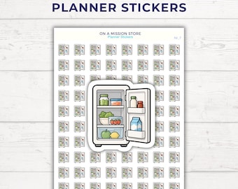 Pegatinas planificadoras con iconos de nevera / Limpiar la nevera, la compra, la preparación de comidas, iconos del hogar de la cocina
