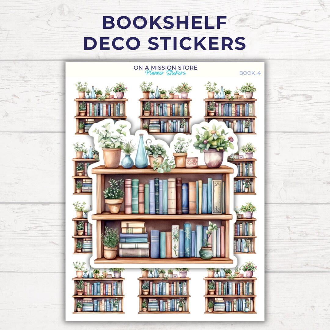 Watercolor Bookshelf Sticker Sheet: Cottagecore Planner Stickers - Etsy