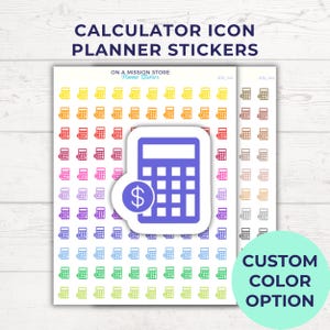 Hoja de pegatinas con icono de calculadora para planificador, finanzas, pegatinas, pegatinas de dinero, pegatinas de presupuesto, pegatinas de contable, pegatinas extraíbles