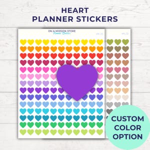 Adesivi a forma di cuore, colore personalizzato, adesivi di base, adesivi essenziali, adesivi per calendario, adesivi per pianificatore di vita, adesivi minimalisti, adesivi per pianificatore di tutti i giorni, adesivi di valutazione
