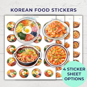 koreanisches Essen Aufkleber, asiatisches Essen Aufkleber, Bibimbap, Kimchi, Tteokbokki, Jjigae, Geschenk für Feinschmecker, Mahlzeit, Planer Aufkleber