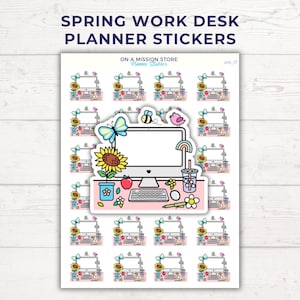 Adesivos de planejador de mesa de trabalho de primavera, adesivos de computador, adesivos de escritório, trabalho em casa, professor, calendário, estudante, trabalho em casa