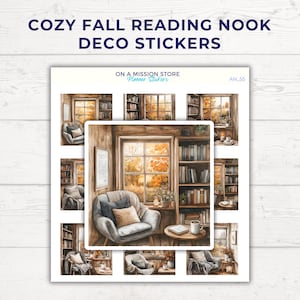 Feuille d'autocollants pour coin lecture automne confortable, autocollant livresques, autocollants pour coin lecture, étagère, minimaliste Hygge Cottagecore, cadeau pour amoureux des livres