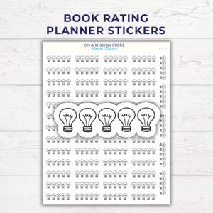 Pegatinas de calificación de libros con forma de bombilla, pegatinas para agenda, diario de lectura, seguimiento de lectura, desarrollo personal, aprendizaje, seguimiento de estudio