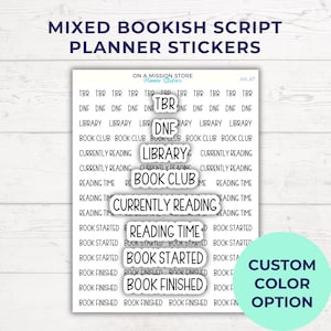 Adesivi Bookish Script, Libro Iniziato, Libro Finito, Tempo di Lettura, TBR, DNF - Adesivi per Planner per Book Journal o Bullet Journal