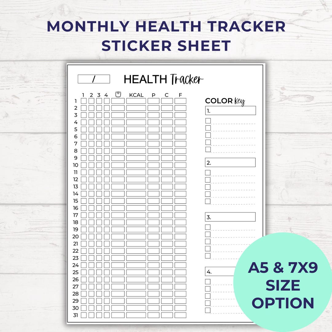 Monthly Health Tracker Sticker Sheet | Track 4 Custom Health Metrics ...