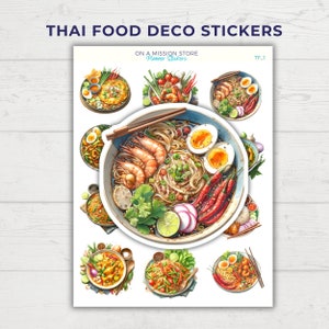 Stickers cuisine thaïlandaise, Autocollants cuisine asiatique, Cuisine thaïlandaise, Cuisine de rue, Curry thaï, Pad thaï épicé, Cadeau pour amateur de cuisine, Stickers plan de repas