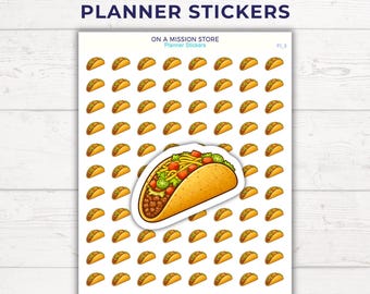 Taco Meal Planner Stickers, Mexican Food Icons, Diet Journal