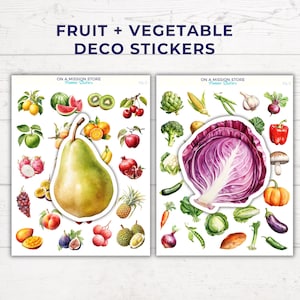 Hoja de pegatinas de frutas, pegatinas de verduras, pegatinas decorativas para el planificador de comidas, pegatinas veganas, alimentación saludable