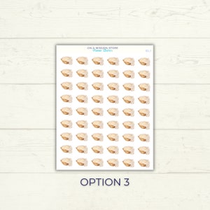 May include: A sheet of 49 stickers featuring a watercolor illustration of a loaf of bread in a basket. The stickers are white with a light brown border. The text "ON A MISSION STORE" and "Planner Stickers" is at the top of the sheet. The text "SDJ" is in the top right corner. The text "OPTION 3" is at the bottom of the sheet.