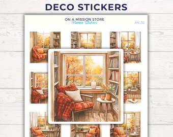 Cozy Fall Reading Nook Sticker Sheet: Bookish Hygge Cottagecore