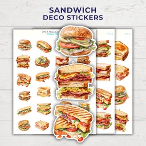 Pegatinas de sándwich, Pegatinas de sándwich de queso a la parrilla, Pegatinas de sándwich de delicatessen, Arte gastronómico, Comida rápida, Regalo para amantes de la comida, Pegatina decorativa para planificador de comidas