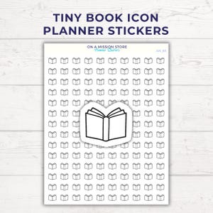 Hoja de pegatinas con íconos de libros, registro de lectura, aficionado a los libros, diario de lectura, ratón de biblioteca, regalo para el lector, pegatina pequeña, mini pegatina para planificador, extraíble