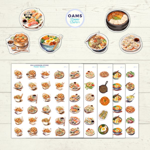 Asian Food Stickers, Japanese Ramen, Korean Kimbap, Chinese Comfort Food, Sushi Lover, Foodie Gift, Dumpling, Kimchi, Food Art, Bibimbap
