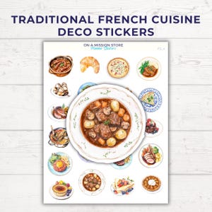フランス料理ステッカーシート、フランスステッカー、美的料理、食事計画、料理好きへのギフト、デコステッカー