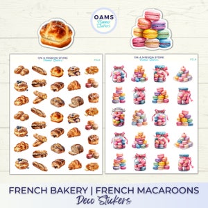 Französische Bäckerei Aufkleber, Makronen Aufkleber, Macaron, Dessert Aufkleber, Brot Aufkleber, Lebensmittel Aufkleber, Gebäck, Baguette, Deco Aufkleber