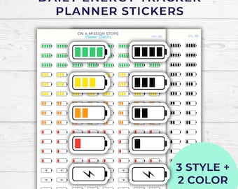 Battery Mood Tracker Stickers: Mental Health Planner, Self-Care Journals