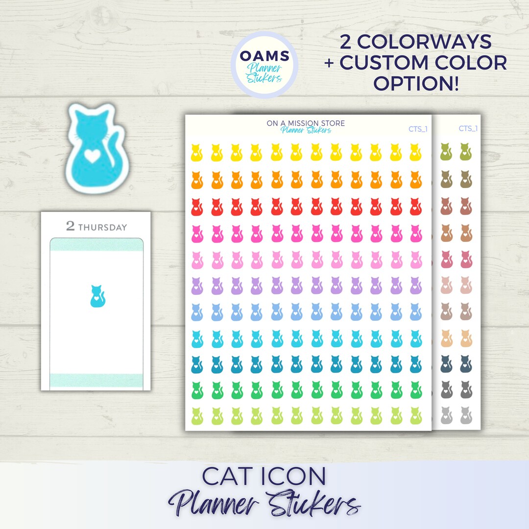 Cat Icon Stickers, Cat Planner Stickers, Clean Litter Stickers, Vet ...