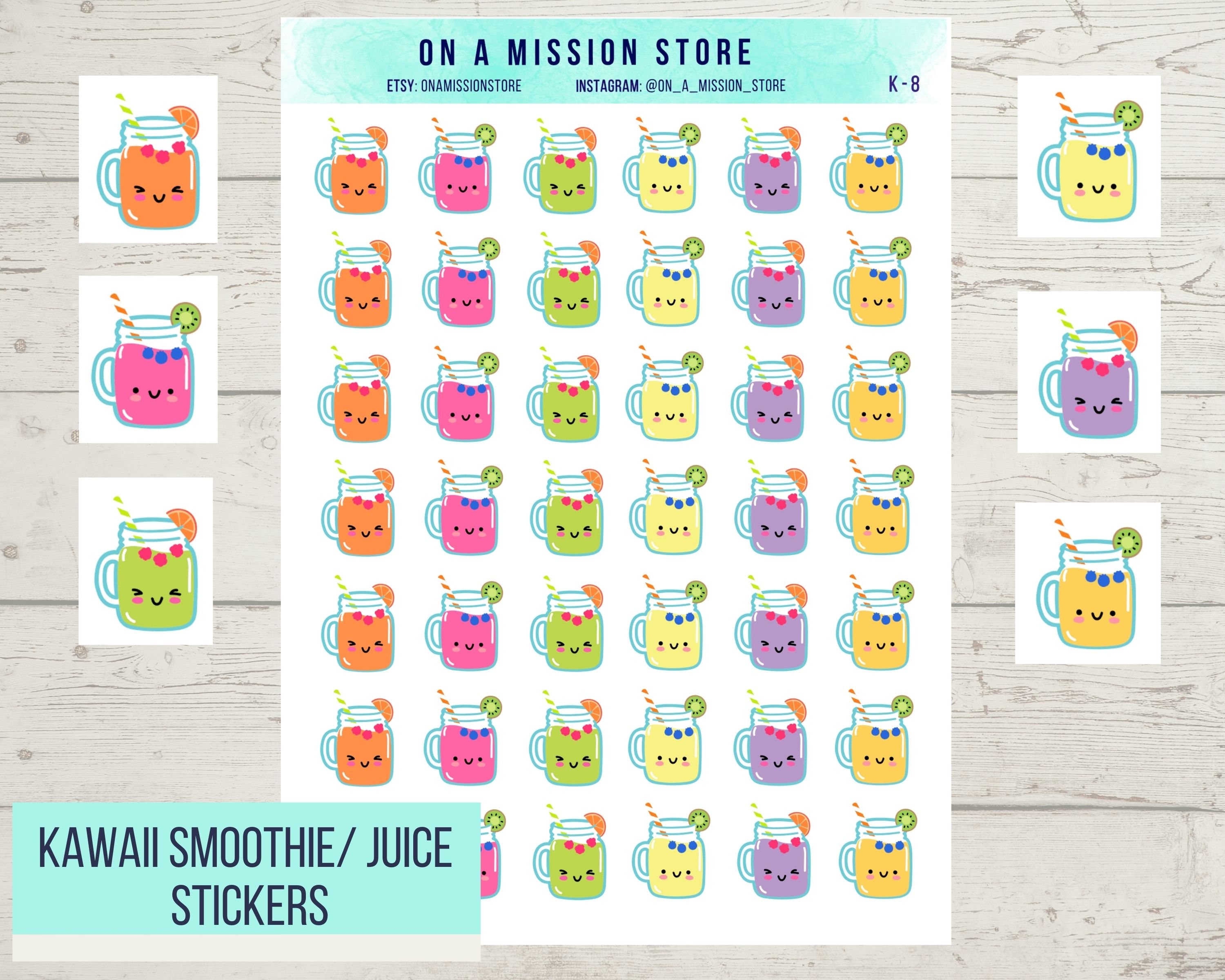Kawaii Smoothie Stickers Kawaii Juice Stickers Kawaii Etsy