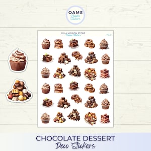 Adesivos de chocolate, adesivos de sobremesa, adesivos gastronômicos, amante de chocolate, bolo, cupcake, presente de chef, arte alimentar, adesivos decorativos para planejador de refeições