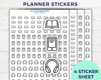 Minimalist Reading Planner Stickers: Book, Ereader, Audiobook
