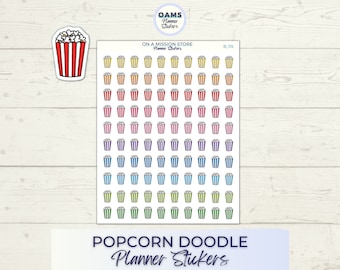 Movie Night Stickers, Popcorn Stickers, Popcorn Doodle Stickers, Functional Planner Stickers