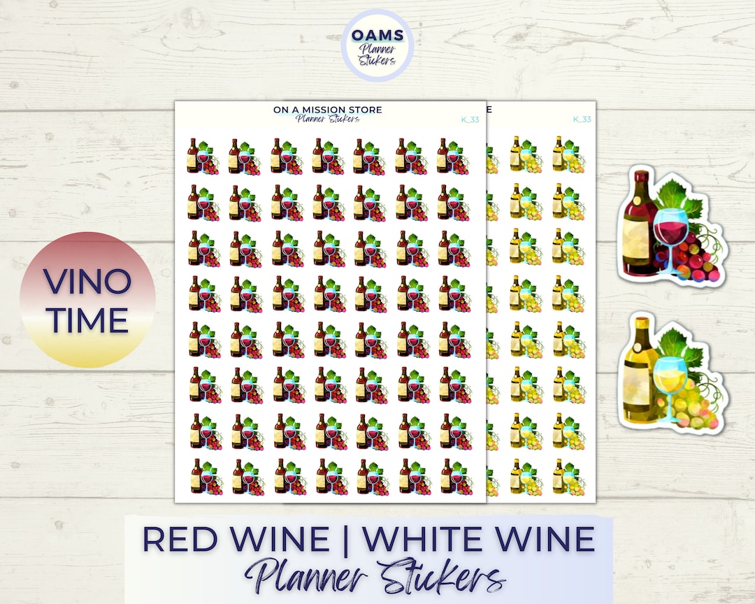 Wine Stickers, Wine O'clock Stickers, Watercolor Drink Stickers, Wine