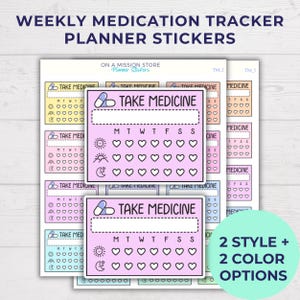 Wekelijkse medicatie-tracker plannerstickers, medicatiestickers, medicijnenstickers, gezondheidszorgstickers, chronische ziekte, kalenderherinnering
