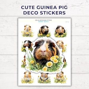 Stickers cochon d'Inde, Stickers rongeurs, cadeau pour amoureux des cochons d'Inde, prairie de pissenlits de fleurs sauvages, autocollants déco, amoureux des animaux de compagnie, cavy