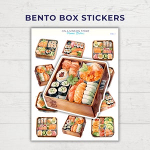 Pegatinas de caja bento, Pegatinas de comida asiática, Pegatinas de sushi, Fiambrera, Comida japonesa, Regalo para amantes de la comida, Pegatinas para planificador de comidas