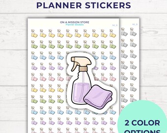 Pegatinas planificadoras con iconos de limpieza / Rastreador de tareas funcional con botella pulverizadora