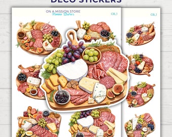 Adesivi per la pianificazione di taglieri di salumi e formaggi, adesivi per album di ritagli a tema cibo.