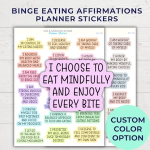 Adesivos de planejamento de afirmação de compulsão alimentar, transtorno alimentar, alimentação saudável, alimentação intuitiva, imagem corporal positiva, incentivo positivo