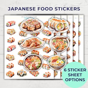 Japanisches Essen Aufkleber, asiatisches Essen Aufkleber, Tagoyaki, Sushi, Ramen, Udon, Sukiyaki, Gyoza, Geschenk für Feinschmecker, Mahlzeit, Aufkleber