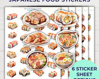 日本の食べ物アートステッカー：寿司、ラーメン、餃子 - プランナーステッカー